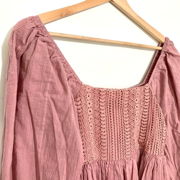 Pink Lily Mauve Long Sleeve Smocked Mini Dress Small Babydoll Milkmaid Boho - Picture 8 of 13